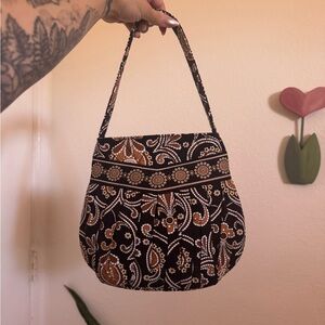 Vera Bradley Black and Brown Paisley Shoulder Bag with Quilted Design